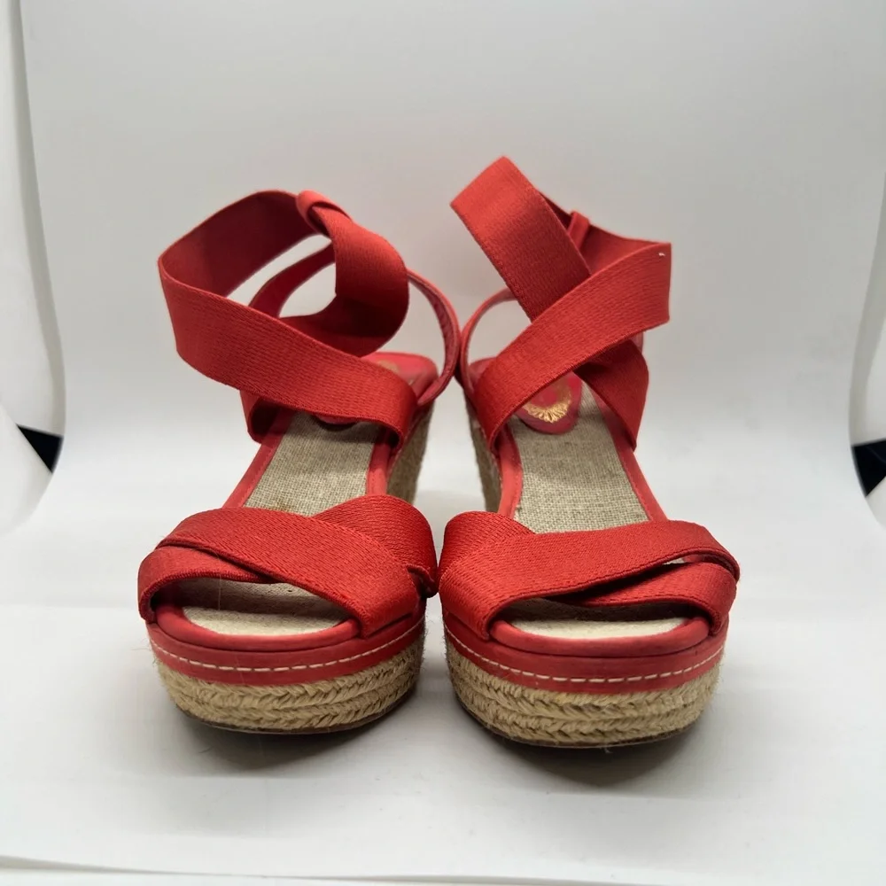 Elie Tahari Elastic Strap Red Espadrille Wedge Sandals